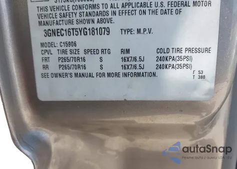 2000 Chevrolet Suburban 1500 Ls from USA, damaged, VIN 3GNEC16T5YG181079